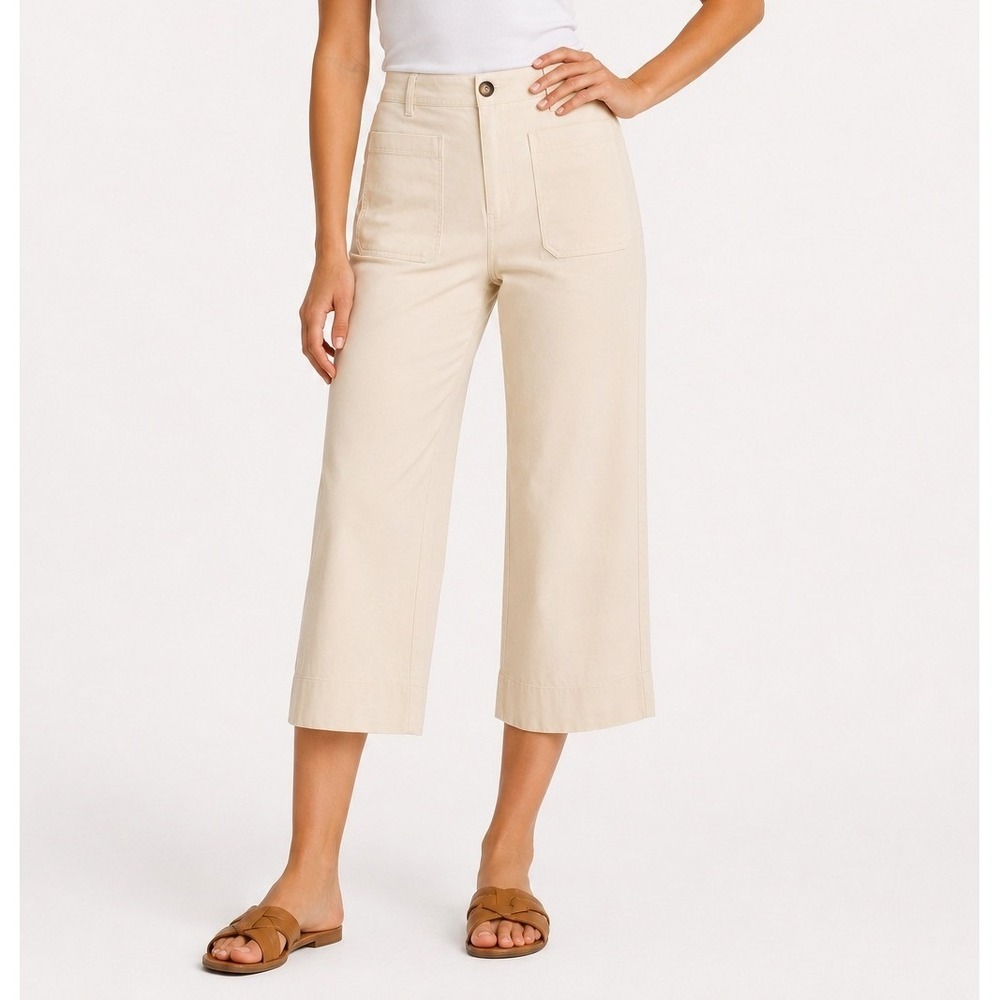 Tribal Signature Womens High Rise Capri Pants Beige Canvas Wide Leg 8P